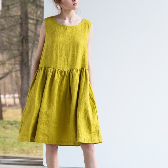 Not Perfect Linen Terracotta Smock Midi Dress in M/L - Picture 2 of 8